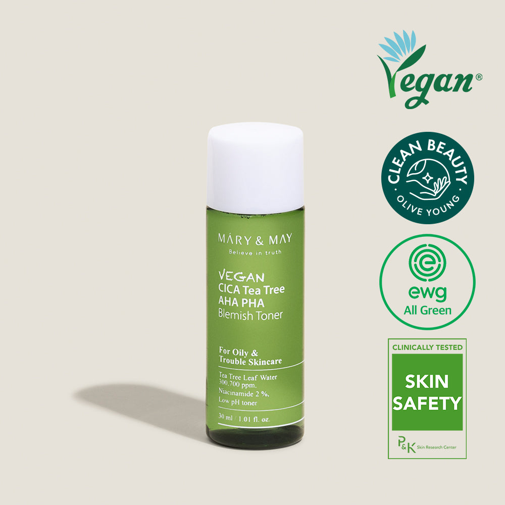 [Mary&May] Vegan CICA Tea Tree AHA PHA Blemish Toner - 30ml [Miniature]